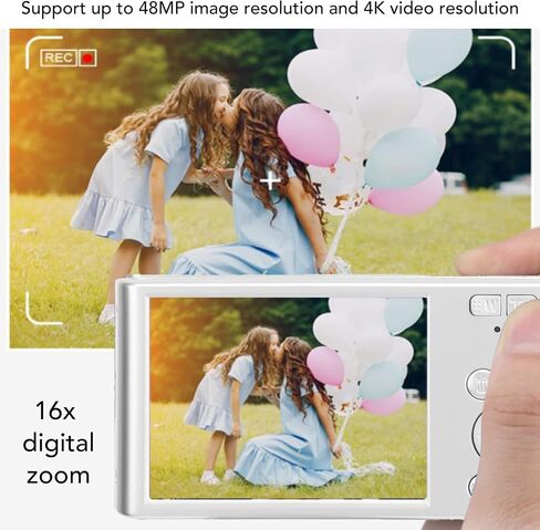 كاميرا رقمية للأطفال بدقة 4K بدقة 48 ميجابكسل للمراهقين، كاميرات فيديو صغيرة محمولة صغيرة الحجم مقاس 2.8 بوصة مع تقريب رقمي 16X، للأطفال والبنات والأولاد (فضي) in Saudi Arabia