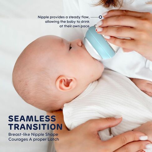 PPSU Anti-Colic Baby Bottles, 4 oz (2 Count), Slow Flow Nipples for Breastfeeding Babies, BPA Free, Newborn and Infant Bottles, 0+ Months,Natural Feel, Easy to Clean (Blue) in Saudi Arabia