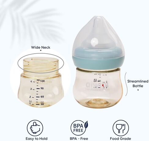 PPSU Anti-Colic Baby Bottles, 4 oz (2 Count), Slow Flow Nipples for Breastfeeding Babies, BPA Free, Newborn and Infant Bottles, 0+ Months,Natural Feel, Easy to Clean (Blue) in Saudi Arabia