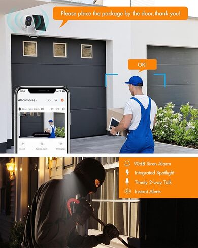 Dzees 2K Solar Wireless Outdoor Security Cameras, Battery Powered, 2-Pack | Spotlight, siren alarm, PIR AI detection, color night vision, 2.4GHz WiFi, cloud and SD storage in Saudi Arabia