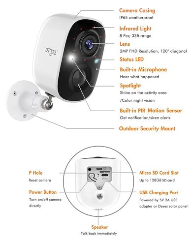 Dzees 2K Solar Wireless Outdoor Security Cameras, Battery Powered, 2-Pack | Spotlight, siren alarm, PIR AI detection, color night vision, 2.4GHz WiFi, cloud and SD storage in Saudi Arabia