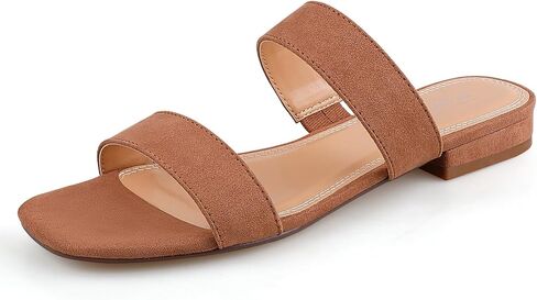 BCTEX COLL Women's Two Strap Low Block Heel Sandals Comfortable Open Toe Flat Sandals Dressy 1-Inch Heels for Women Black White Brown in Saudi Arabia
