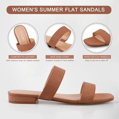 BCTEX COLL Women's Two Strap Low Block Heel Sandals Comfortable Open Toe Flat Sandals Dressy 1-Inch Heels for Women Black White Brown in Saudi Arabia
