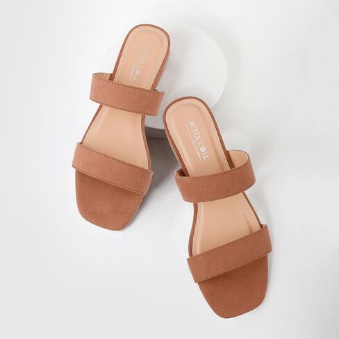 BCTEX COLL Women's Two Strap Low Block Heel Sandals Comfortable Open Toe Flat Sandals Dressy 1-Inch Heels for Women Black White Brown in Saudi Arabia