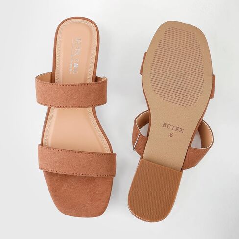 BCTEX COLL Women's Two Strap Low Block Heel Sandals Comfortable Open Toe Flat Sandals Dressy 1-Inch Heels for Women Black White Brown in Saudi Arabia