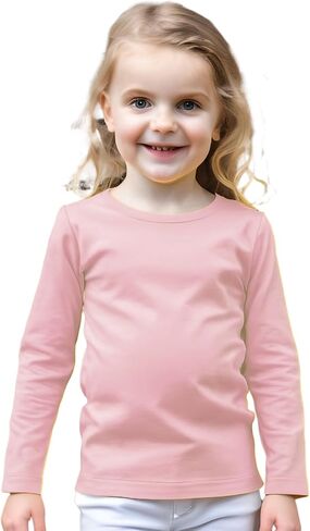COUVER Soft Cotton Baby & Girls Crew Neck Solid/Stripe Long Sleeve Shirts in Kuwait
