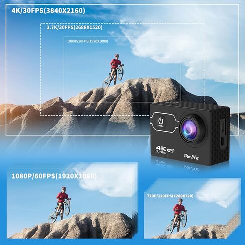 Waterproof 4K Action Camera Underwater 131FT, 4K 30FPS 16MP WiFi Ultra HD Video Camera for Vlogging Recording, Anti-shake Digital Sports Camera for Photography, Remote Control 4xZoom,170°Wide Angle in Kuwait