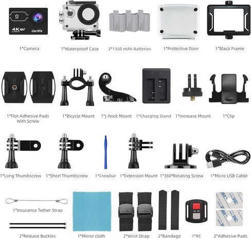 Waterproof 4K Action Camera Underwater 131FT, 4K 30FPS 16MP WiFi Ultra HD Video Camera for Vlogging Recording, Anti-shake Digital Sports Camera for Photography, Remote Control 4xZoom,170°Wide Angle in Kuwait