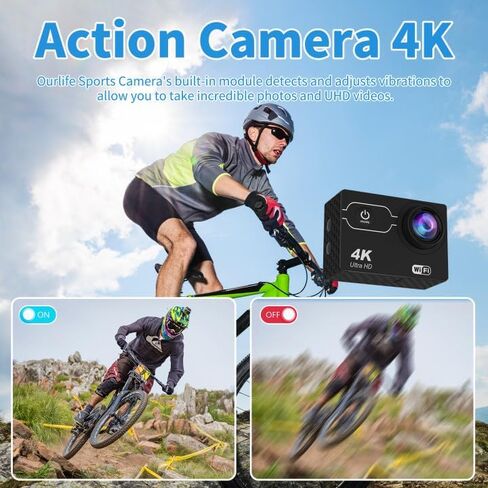Waterproof 4K Action Camera Underwater 131FT, 4K 30FPS 16MP WiFi Ultra HD Video Camera for Vlogging Recording, Anti-shake Digital Sports Camera for Photography, Remote Control 4xZoom,170°Wide Angle in Kuwait