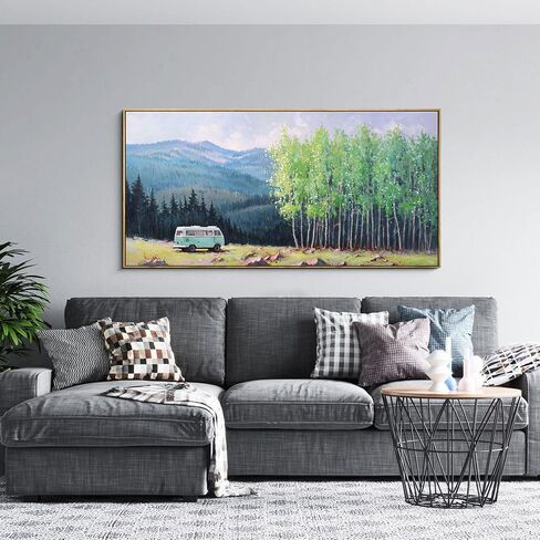 XLSJERST Blue Tree Canvas Wall Art Forest Landscape Picture Modern Birch Trees Nature Teal Abstract Painting Artwork Large Size Framed for Home Office Living Room Bedroom Wall Decor - 24x48 Inhes in Saudi Arabia