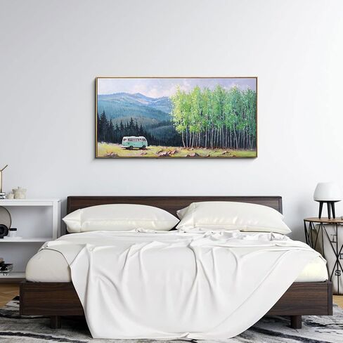 XLSJERST Blue Tree Canvas Wall Art Forest Landscape Picture Modern Birch Trees Nature Teal Abstract Painting Artwork Large Size Framed for Home Office Living Room Bedroom Wall Decor - 24x48 Inhes in Saudi Arabia