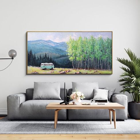 XLSJERST Blue Tree Canvas Wall Art Forest Landscape Picture Modern Birch Trees Nature Teal Abstract Painting Artwork Large Size Framed for Home Office Living Room Bedroom Wall Decor - 24x48 Inhes in Saudi Arabia
