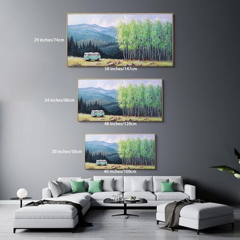 XLSJERST Blue Tree Canvas Wall Art Forest Landscape Picture Modern Birch Trees Nature Teal Abstract Painting Artwork Large Size Framed for Home Office Living Room Bedroom Wall Decor - 24x48 Inhes in Saudi Arabia