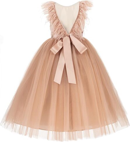 ekidsbridal Backless Ostrich Feather Baby Toddler Girl Formal Dresses Social Events OS3 in Kuwait