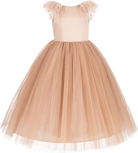 ekidsbridal Backless Ostrich Feather Baby Toddler Girl Formal Dresses Social Events OS3 in Kuwait