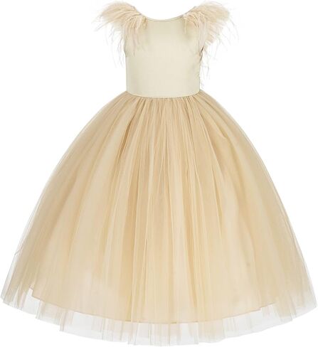 ekidsbridal Backless Ostrich Feather Baby Toddler Girl Formal Dresses Social Events OS3 in Kuwait