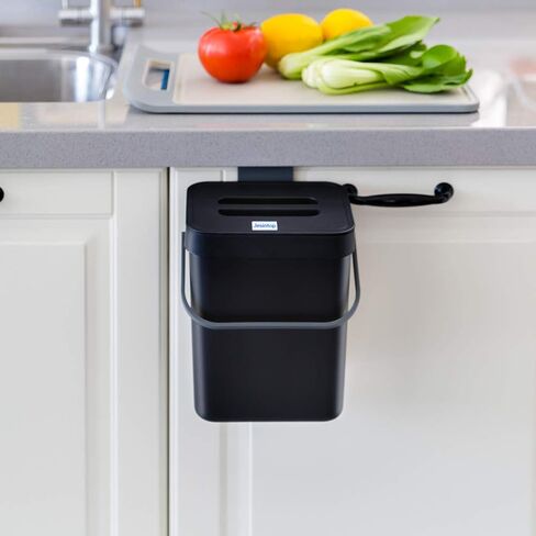Compost Bin for Kitchen Countertop Under Sink,Bathroom Hanging Small Trash Can with Lid,Mountable Food Waste Bucket,1.3 Gal/5 L Series,Black in Saudi Arabia