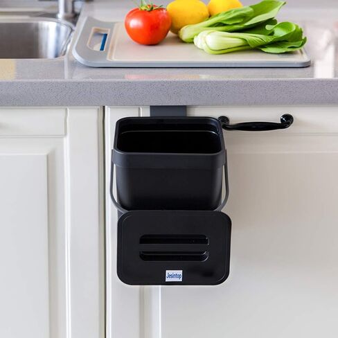 Compost Bin for Kitchen Countertop Under Sink,Bathroom Hanging Small Trash Can with Lid,Mountable Food Waste Bucket,1.3 Gal/5 L Series,Black in Saudi Arabia