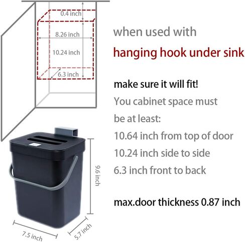 Compost Bin for Kitchen Countertop Under Sink,Bathroom Hanging Small Trash Can with Lid,Mountable Food Waste Bucket,1.3 Gal/5 L Series,Black in Saudi Arabia