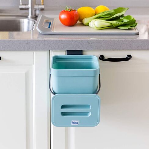 Compost Bin for Kitchen Countertop Under Sink,Bathroom Hanging Small Trash Can with Lid,Mountable Food Waste Bucket,1.3 Gal/5 L Series,Black in Saudi Arabia