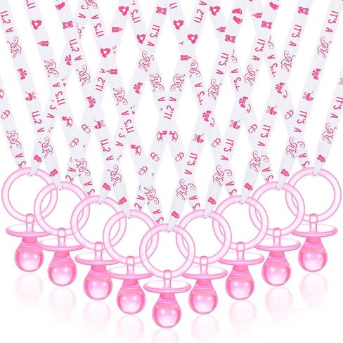 Coume 36Pcs Baby Shower Pacifiers Necklace Acrylic Baby Pacifiers Party Favors Pacifiers Charm Pacifiers Necklace for Girls Boys Baby Shower Party Decorations Gender Reveal Table Scatter (White, Pink) in Saudi Arabia