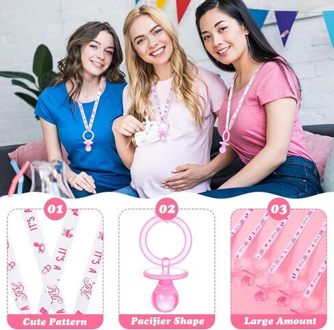 Coume 36Pcs Baby Shower Pacifiers Necklace Acrylic Baby Pacifiers Party Favors Pacifiers Charm Pacifiers Necklace for Girls Boys Baby Shower Party Decorations Gender Reveal Table Scatter (White, Pink) in Saudi Arabia