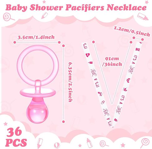 Coume 36Pcs Baby Shower Pacifiers Necklace Acrylic Baby Pacifiers Party Favors Pacifiers Charm Pacifiers Necklace for Girls Boys Baby Shower Party Decorations Gender Reveal Table Scatter (White, Pink) in Saudi Arabia