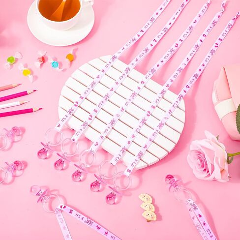 Coume 36Pcs Baby Shower Pacifiers Necklace Acrylic Baby Pacifiers Party Favors Pacifiers Charm Pacifiers Necklace for Girls Boys Baby Shower Party Decorations Gender Reveal Table Scatter (White, Pink) in Saudi Arabia