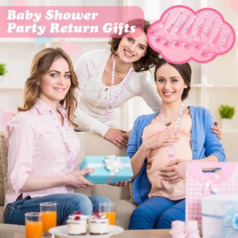 Coume 36Pcs Baby Shower Pacifiers Necklace Acrylic Baby Pacifiers Party Favors Pacifiers Charm Pacifiers Necklace for Girls Boys Baby Shower Party Decorations Gender Reveal Table Scatter (White, Pink) in Saudi Arabia