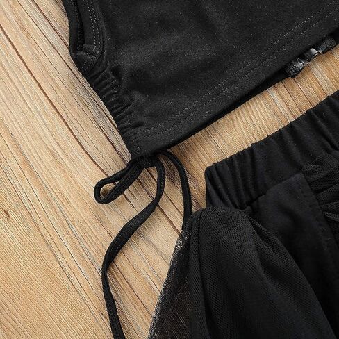 Toddler Girls Sleeveless Mesh Crop Tops + Maxi Black Ruffled Tulle Skirts Dress Summer Kids Clothing Sets in Kuwait