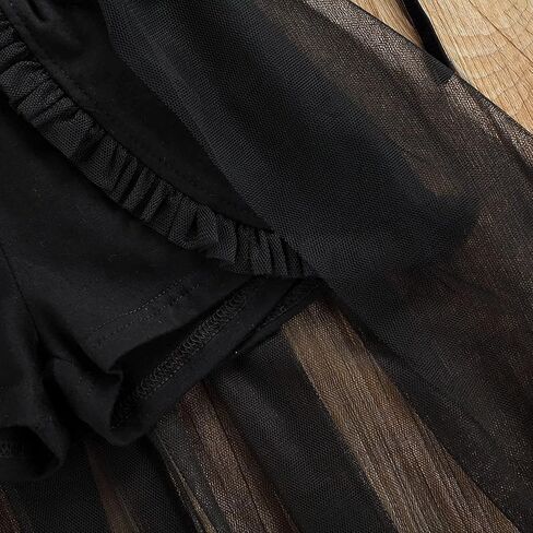 Toddler Girls Sleeveless Mesh Crop Tops + Maxi Black Ruffled Tulle Skirts Dress Summer Kids Clothing Sets in Kuwait