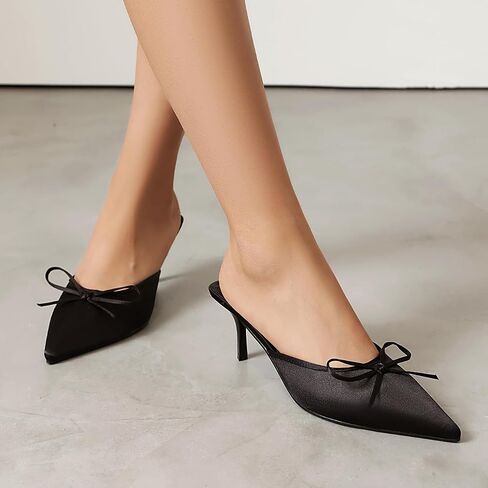 UFEDO Kitten Heel Bow Mules for Women Slip On Mules Backless Low Heel Pumps in Saudi Arabia