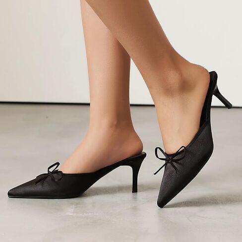 UFEDO Kitten Heel Bow Mules for Women Slip On Mules Backless Low Heel Pumps in Saudi Arabia