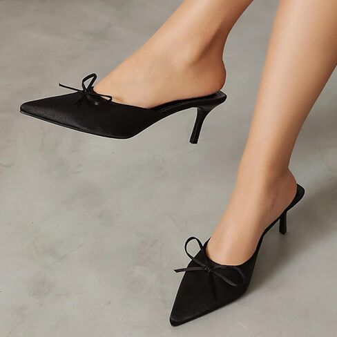 UFEDO Kitten Heel Bow Mules for Women Slip On Mules Backless Low Heel Pumps in Saudi Arabia