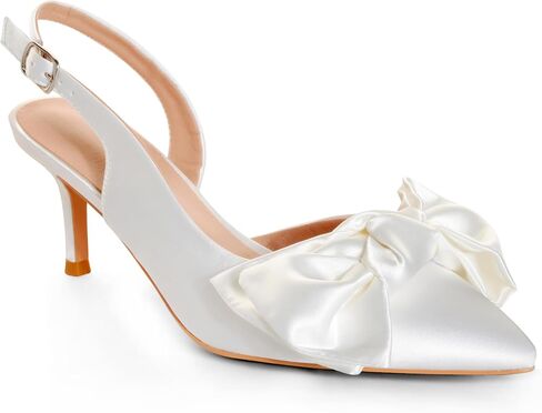 Kitten Heels for Women Closed Toe Bow Heels Shoes Pointed Toe Sling back Bow Heels in Kuwait