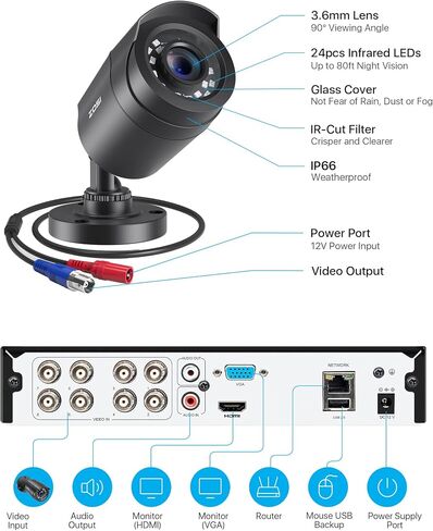 ZOSI 1080P 4 Pack HD TVI Security Cameras, 80ft Night Vision, Outdoor Indoor Weatherproof Bullet Camera for 1080P/5MP/4K HD TVI Analog CCTV DVR System in Saudi Arabia