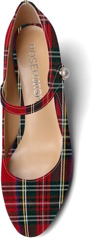 ROSERWISH Womens Wedding Round Toe Ankle Strap Patent Fashion Block Mid Heel Pumps Shoes 2.5 Inch in Kuwait