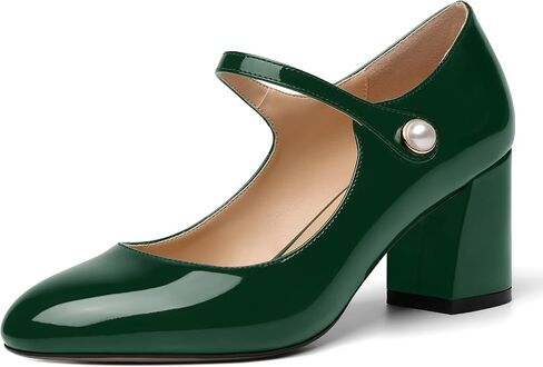 ROSERWISH Womens Wedding Round Toe Ankle Strap Patent Fashion Block Mid Heel Pumps Shoes 2.5 Inch in Kuwait