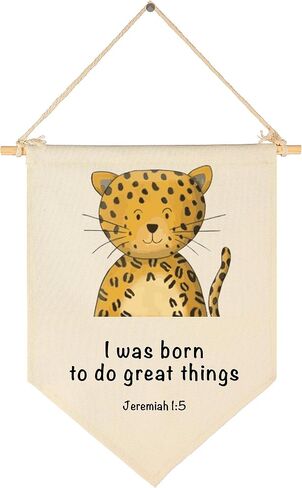Animal Christian Nursery Decor-Bible Verse Art-Jungle Safari-Scripture Flag Decor Gift for Baby Boys Girls Newborn Kids-Banner Wall Sign Gifts for Nursery Baby Room Playroom Bedroom Front Door in Saudi Arabia