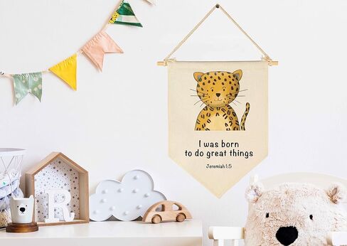 Animal Christian Nursery Decor-Bible Verse Art-Jungle Safari-Scripture Flag Decor Gift for Baby Boys Girls Newborn Kids-Banner Wall Sign Gifts for Nursery Baby Room Playroom Bedroom Front Door in Saudi Arabia