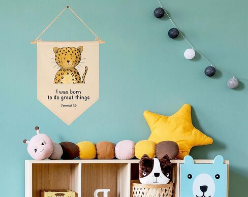 Animal Christian Nursery Decor-Bible Verse Art-Jungle Safari-Scripture Flag Decor Gift for Baby Boys Girls Newborn Kids-Banner Wall Sign Gifts for Nursery Baby Room Playroom Bedroom Front Door in Saudi Arabia