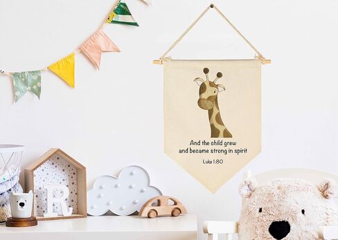 Animal Christian Nursery Decor-Bible Verse Art-Jungle Safari-Scripture Flag Decor Gift for Baby Boys Girls Newborn Kids-Banner Wall Sign Gifts for Nursery Baby Room Playroom Bedroom Front Door in Saudi Arabia