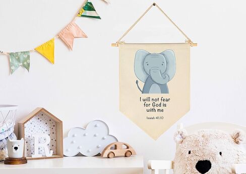 Animal Christian Nursery Decor-Bible Verse Art-Jungle Safari-Scripture Flag Decor Gift for Baby Boys Girls Newborn Kids-Banner Wall Sign Gifts for Nursery Baby Room Playroom Bedroom Front Door in Kuwait