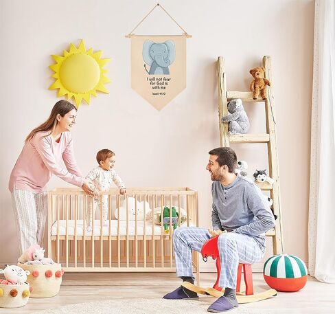 Animal Christian Nursery Decor-Bible Verse Art-Jungle Safari-Scripture Flag Decor Gift for Baby Boys Girls Newborn Kids-Banner Wall Sign Gifts for Nursery Baby Room Playroom Bedroom Front Door in Kuwait