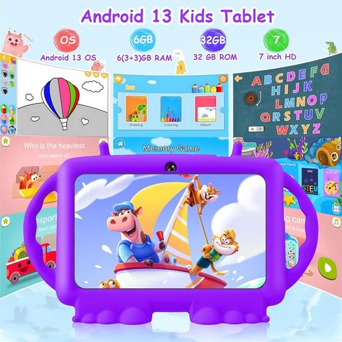 Kids Tablet, 7 inch Tablet for Kids, 6GB RAM 32GB ROM Android 13 Toddler Tablet with GMS, WiFi, Bluetooth, Parental Control, Dual Camera, Shockproof Case, Kids App Pre-Installed (Pink) in Saudi Arabia