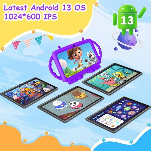 Kids Tablet, 7 inch Tablet for Kids, 6GB RAM 32GB ROM Android 13 Toddler Tablet with GMS, WiFi, Bluetooth, Parental Control, Dual Camera, Shockproof Case, Kids App Pre-Installed (Pink) in Saudi Arabia