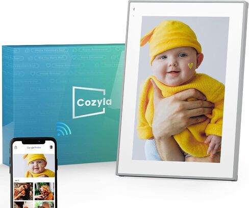 Cozyla Digital Picture Frame Multi Platform to Send Photos and Videos via Email Google Photos Instagram Phone App Free Unlimited Storage Built-in Alexa Photo Frame Electronic WiFi 10.1 Inch White in Saudi Arabia