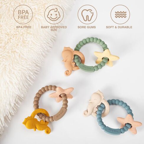 Silicone Teethers for Babies 0-6 6-12 Months Baby Teething Toys Teething Ring for Infant Boys Girls in Saudi Arabia