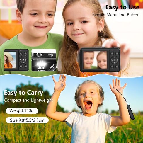 كاميرا رقمية 4K للتصوير الفوتوغرافي - كاميرا صغيرة الحجم ذات تركيز تلقائي مع تكبير 16X - كاميرات رقمية بدقة 44 ميجابكسل UHD للتصوير والتقاط الصور للأطفال وكاميرات تسجيل فيديو محمولة مع بطاقة 32 جيجابايت للمراهقين والبنات والأولاد in Saudi Arabia