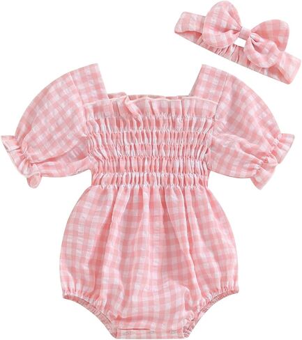 Karwuiio الرضع طفل الفتيات ارتداءها ثوب فضفاض لحديثي الولادة قصيرة الأكمام ديزي رومبير مع عقال مجموعة ملابس الصيف in Kuwait